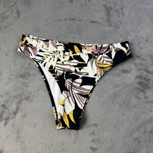 Rhythm Bikini Bottom Womens Large Black Yellow Floral High Waist Swim Swimwear